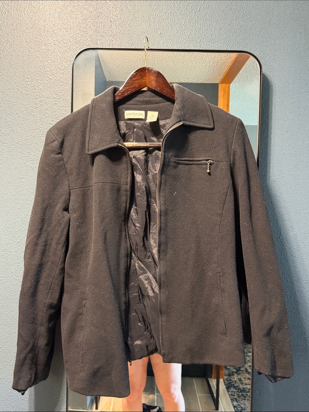 Ann Taylor Black Women's Zip-Front Wool-Blend Jacket